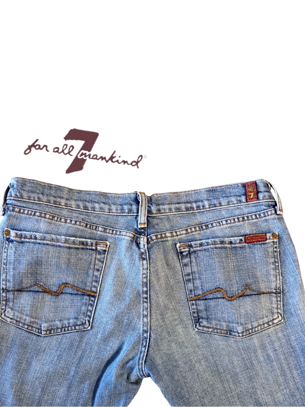 💛 7 For All Mankind Low Rise Flare Jeans 32 Medium Wash Y2K 33” Inseam 👖